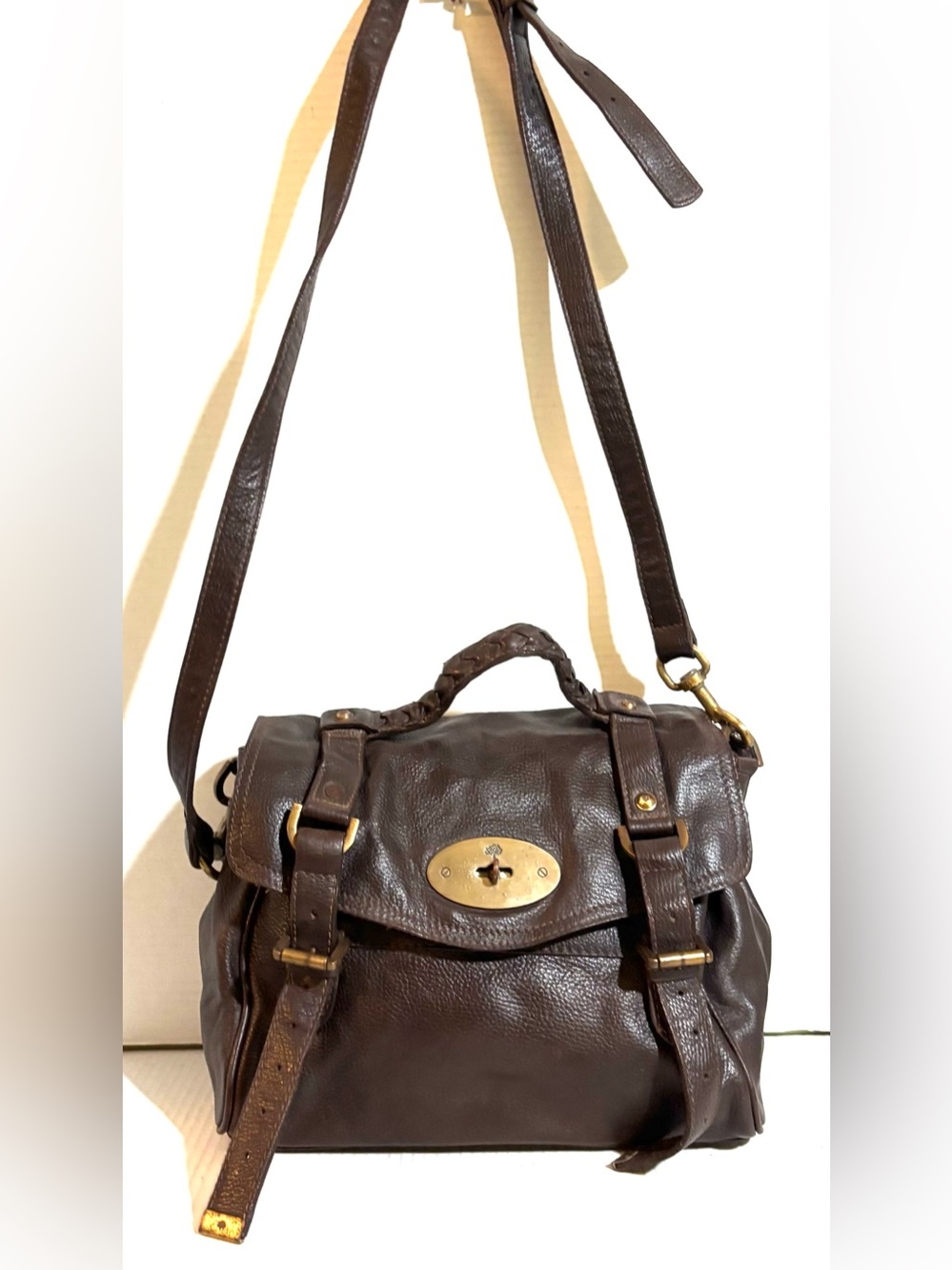 Mulberry unisex distressed vintage Dark Brown Leather Messenger Bag